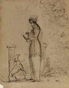 Een vrouw met een hond en vogel, c.1850-51